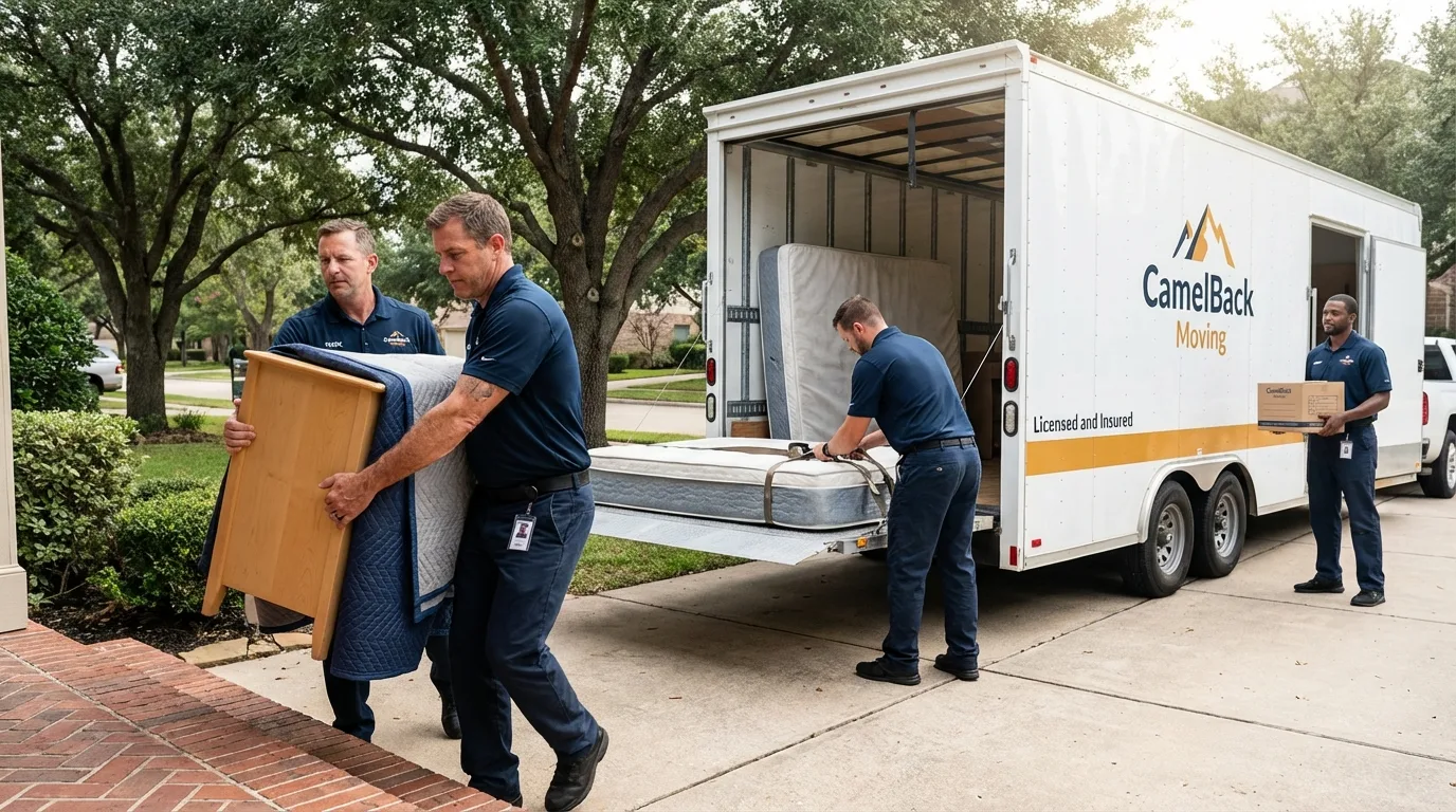 Crew loading residential truck for cross-state move from Milton, LA